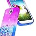 Galaxy S4 Case with Tempered Glass Screen Protector for Girls Women Kids, NageBee Glitter Liquid Bling Floating Waterfall Diamond Shockproof Durable Cute Case for Samsung Galaxy S4 -Pink/Aqua