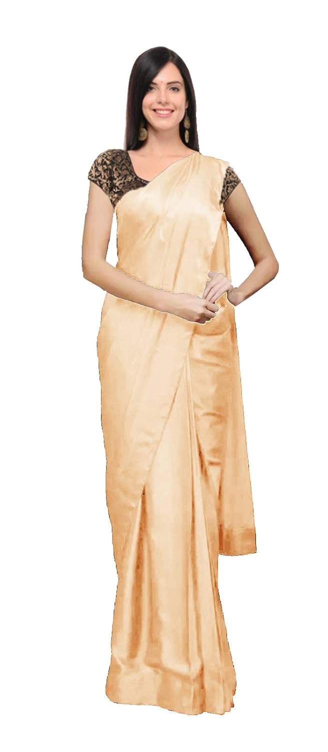 clickedia women's satin silk shiny glamourous saree with jacquard (brocade style) blouse piece