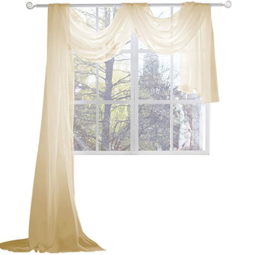 Keqiaosuocai Cream Yellow Sheer Window Scarf 216 Inch Curtains