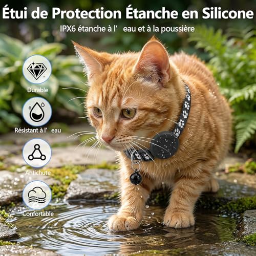 Traceur GPS Chat, Collier GPS Chat Chien sans Abonnement/Carte SIM, Compatible iOS et Android, Intelligent de La Localisation en Temps, Étanchéité IPX6, Collier GPS pour Chien,Chats,Voitures - Noir