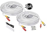 BNC CCTV DVR Cable Video Surveillance Security System Camera Coaxial Wire Cord Connector (50ft 2-Pack) Premade All-in-One with Power Cord - 50 Feet