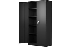 GREATMEET Metal Cabinet with 2 Locking Doors, 72" H Metal Storage Cabinet with 4 Adjustable Shelves, Garage Storage Cabinet, Utility Cabinet for Home,Garage,Office,Classroom,Black