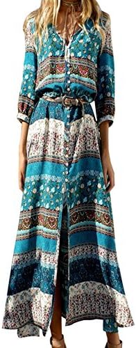 HUIJSNQ 2017 Women New Sexy Split Boho Print Dress Vintage Strappy Long Summer Causal Maxi Beach Dresses Vestidos BrownXXL
