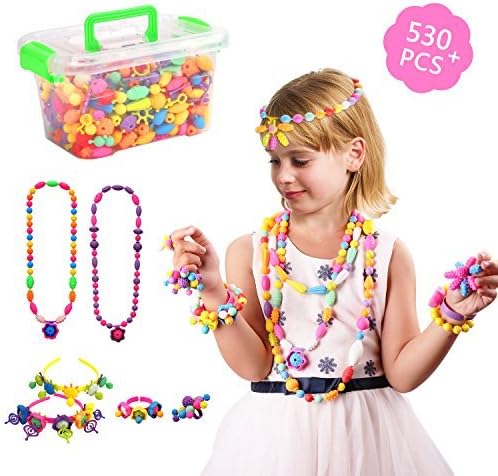 Pop Beads Set - 530 PCS Pop Arty Beads Snap Together Beads for Girls Necklace, Bracelet, Hairband and Ring - Creative DIY Jewelry Kit, Great Gift Idea for Christmas &amp; Birthday