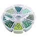 PandaHall Elite Mixed 8/0 Round Glass Seed Beads Diameter 3mm About 3600pcs Green with Box Set Value Pack