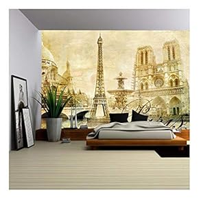 Amazing Paris - Vintage Clipart - Removable Wall Mural | Self-Adhesive Large Wallpaper - 66x96 inches