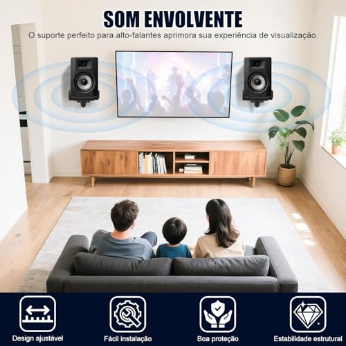 Suportes de Parede de Alto-Falante, Suporte de Alto Falante para Alto-Falantes de Som, Suporta Até 25 kg, Suporte Caixa de Som Preto