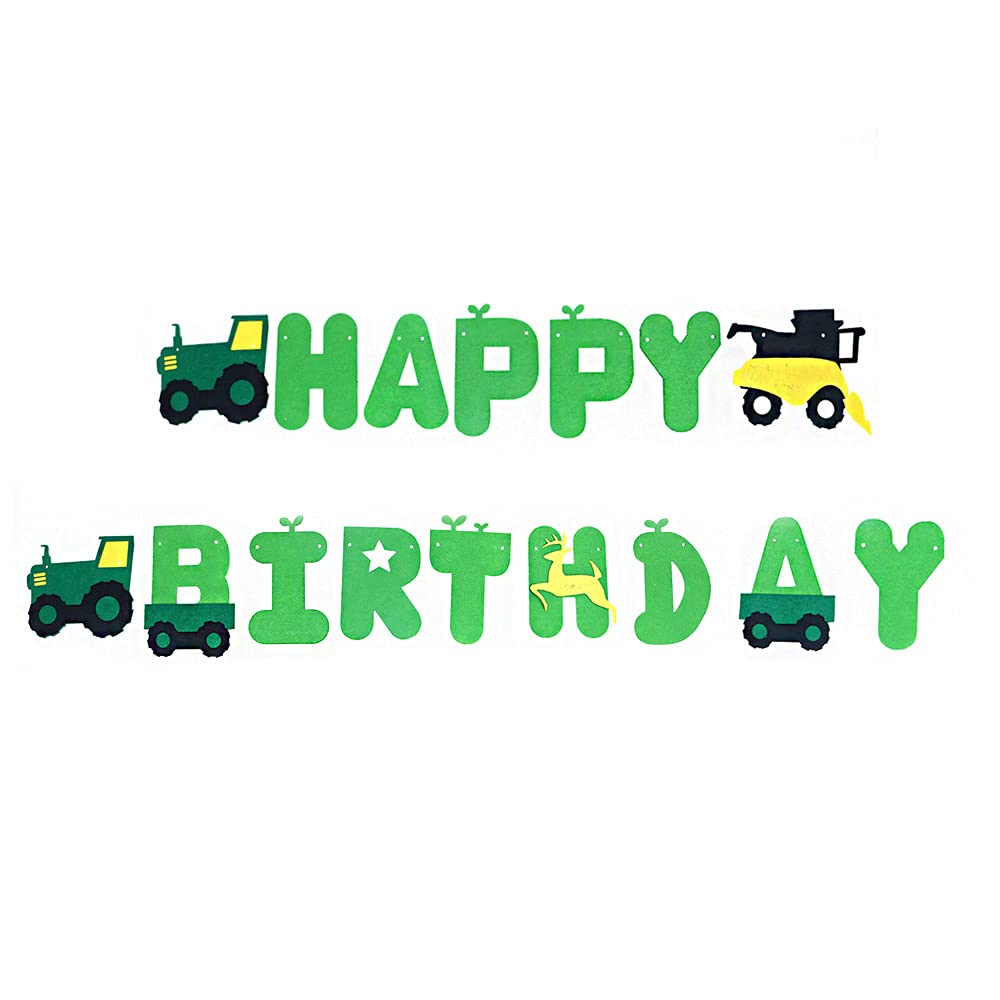 ANCLLO 4 Sets Birthday Banner Tractor Garland Bunting for Birthday Decoration Tractor Party Supplies (Green)