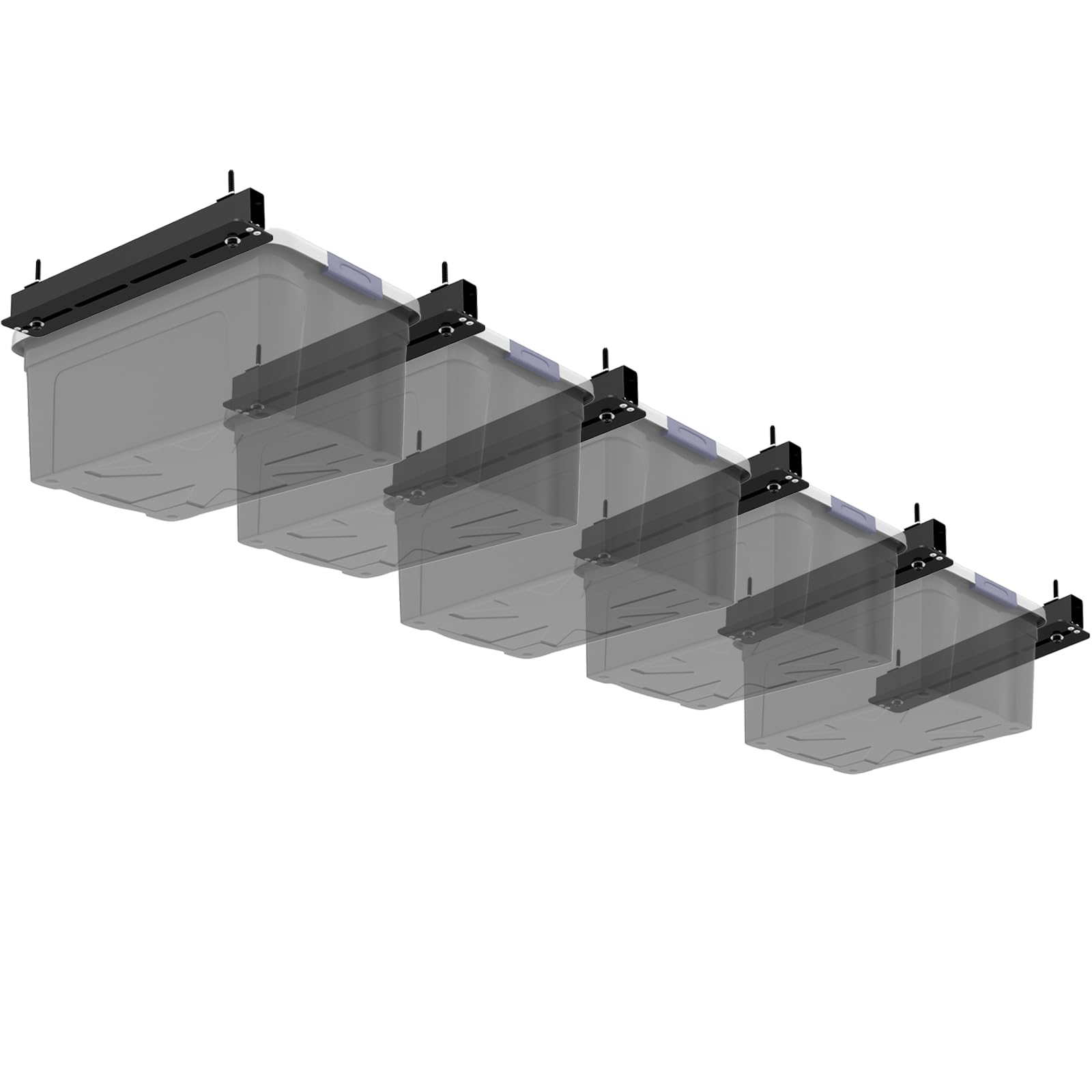 Fixirons 6 Pack Overhead Storage Rack, Ceiling Rack for Utility Bin Organization, Heavy Duty Garage Storage Supports Most Containers (for 5 Bins)