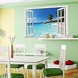 KOREL? Large Removable Beach Sea 3D Window Decal WALL STICKER Home Decor Exotic Beach View Art Wallpaper Mural