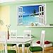 KOREL? Large Removable Beach Sea 3D Window Decal WALL STICKER Home Decor Exotic Beach View Art Wallpaper Mural