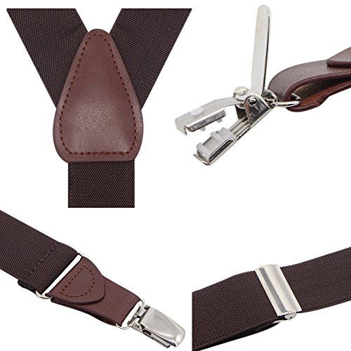 Bioterti Men's Y-shape 1.4 Inch Suspender -3 Metal Clips, Elastic Straps (Coffee)