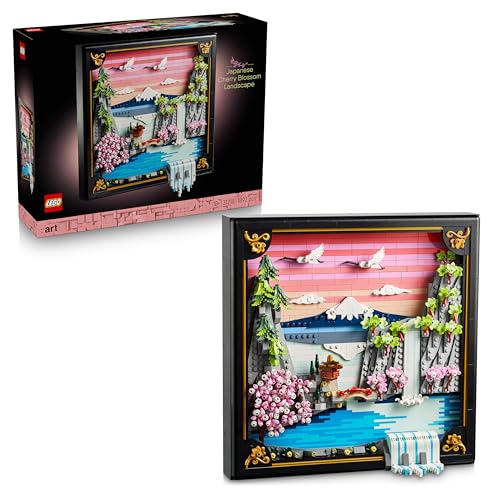 Art Les Cerisiers en Fleurs - Maquette Miniature DIY pour Adulte - Décoration Murale 3D - Cadre Vitrine du Mont Fuji, Fleurs de Cerisiers & Cascade en Relief - Idée Cadeau 31218