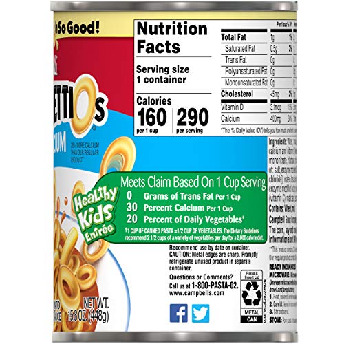 CAMPBELL’S SPAGHETTIOS CANNED PASTA, PLUS CALCIUM, 15.8 OZ. CAN