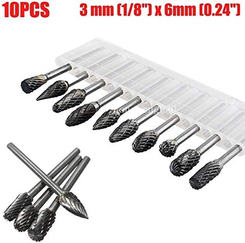 Tungsten Carbide Rotary Burr Set,1set Of 10 Double Cut Shank Tungsten Steel Solid Carbide Rotary Drill Bit Tool Set Double Cut Carbide Rotary Burrs Set replacement for Diy Woodworking - Image 5
