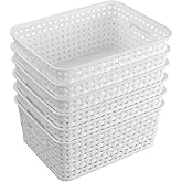 AnnkkyUS 6-Pack White Storage Plastic Baskets, Plastic Weave Basket for Organizing