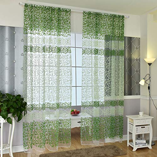 BROSHAN Green Sheer Gauze Curtains, Modern Floral Branch Print Window Room Door Voile Tulle Curtain Panels Drapes for Home Decoration, Solid Window Treatment,1 Panel, Rod Pocket, 79 inches Long