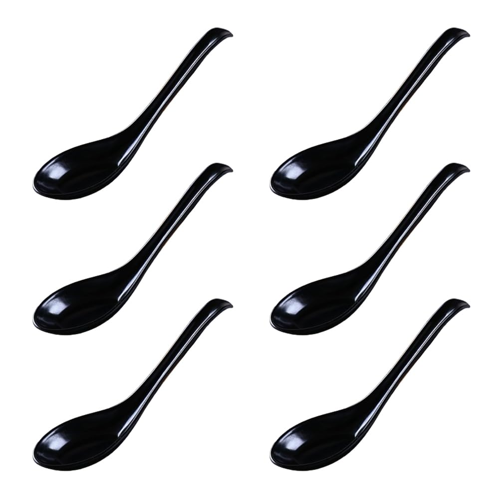 RANRIVERS 6 Black Melamine Asian/Chinese Soup Spoons (Red and Black, 6.3" x 1.7" x 0.6") — image 1