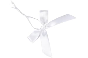 BeiLeiNiceHK 50 Pack White Twist Tie Bow, Pre Tied Bows,Christmas Satin Twist Tie Bows for Treat Bags,Packaging Bows for Candies and Apples, Pretied Ribbon Bows for DIY Decorations,Treat Bows