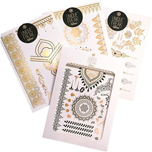 Unique Freak Tattoos Boho - Gold Metallic Premium Quality Luxury Jewellery Temporary Tattoo 4 Sheet Gift Pack by STOCKINGFILLER*SECRET SANTA