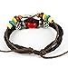 Real Spark Handmade Woven Braided Leather Colorful Bead Fish Pendant Adjustable Wrap Bracelet Red