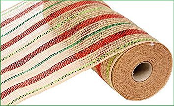 Christmas Mesh | 10 inch x 30 feet Poly Jute Metallic Ribbon (Red Lime Emerald Green) : RY800945