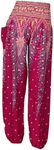 Lanchang pants Rayon Harem Yoga pants smocked waist Free Size (Peacock red)