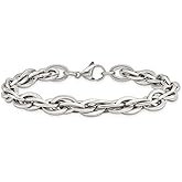 The Black Bow 9mm Stainless Steel Polished Loose Rope Chain Bracelet, 8 Inch