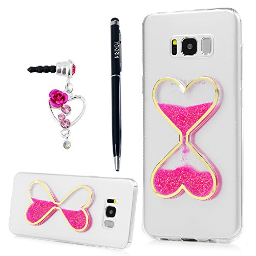 YOKIRIN Galaxy S8 Plus Case, Creative Love Heart Glow in the Dark Dynamic Heart Design Quicksand Liquid Clock Hourglass Transparent Liquid Soft Glitter TPU Case for Samsung Galaxy S8 Plus, Hot Pink