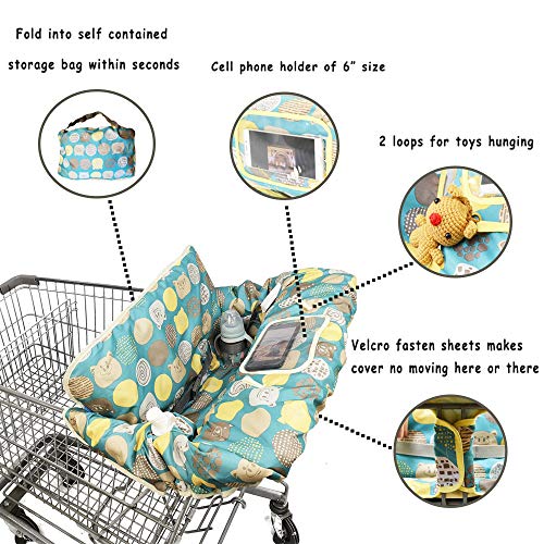 Shopping Cart Covers for Baby, Large High Chair Cover with Cell Phone Holder for Toddler boy Girl, Grocery Cart Cover, Padded(Polka Cute) - Thumbnail 4