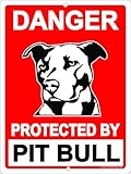 Warning Protected by Pit Bull Pitbull Dog 
