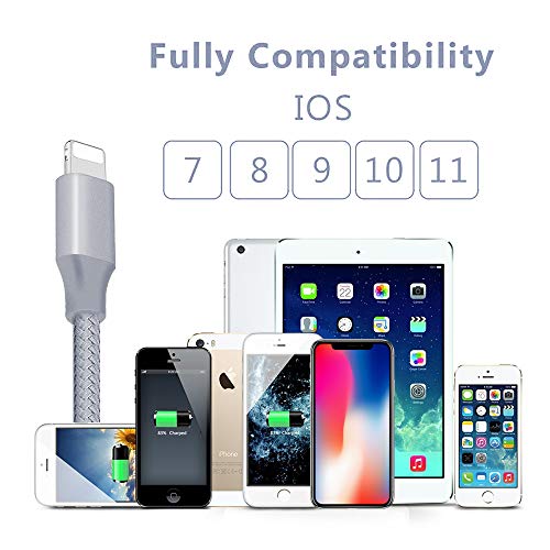 Phone Cable 4Pack 3FT 2x6FT 10FT to USB Syncing Data and Nylon Braided Cord Charger Charging Cable Compatible Phone XS MAX, XR, X, 8, 7, 7 Plus, 6, 6s, 6 Plus, 5, 5c, 5s, SE -Gray