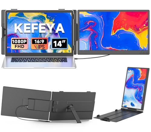 KEFEYA Laptop Screen Extender 14", FHD 1080P IPS Laptop Monitor Extender, Portable Monitor for Laptop 13-17" with USB-C/HDMI Port, Plug n Play for Windows/Mac/Android/Switch/PS5