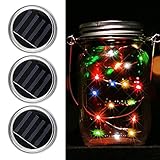 Mason Jar Lights, 3 Pack Solar Mason Jar Lid Insert, LED String Solar Light Jar 
