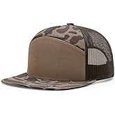 Richardson 168 Hi-Pro 7 Panel Flat Bill Adjustable Snapback Trucker Mesh Back Cap | OSFM | Bulk Pack Available