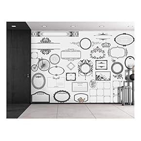 Black Fancy Borders on a White Background - Wall Mural, Removable Sticker, Home Decor - 66x96 inches