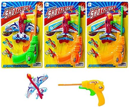 3 Pack Best Super Fun Novelty Plastic Airplane Launcher Anti Gun Toy Set for Special Inexpensive Stocking Stuffer Filler Christmas Gift Idea Under $10 for Little Young Boy Toddler Kid Children Child