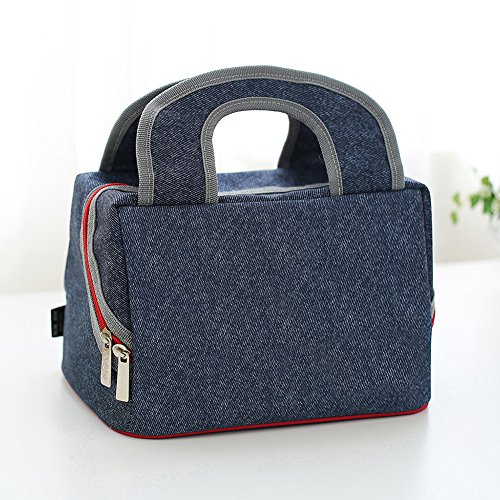 Insulated Lunch Bag Cooler Tote Bags For Women Men Kids, Travel Picnic Foods Box Drinks Thermal Carry Bag Container Organizer Case Handbag (Square Blue&Grey grey straps, 9x7x6.3inch)