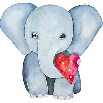 Magnet Sweet Baby Elephant Watercolor Art with Heart Vinyl Magnet (2