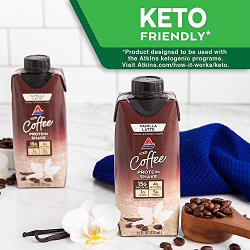 ATKINS ICED COFFEE VANILLA LATTE PROTEIN-RICH SHAKE, KETO FRIENDLY AND GLUTEN FREE. (4 SHAKES)