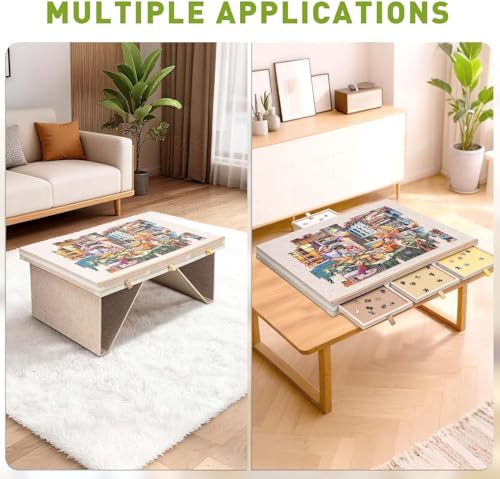 SLEEPHEAD®Felt Jigsaw Puzzle Table with 3-Tilting-Angle, Puzzle Board for Adults with Foldable Legs, Super Lightweight Portable Tables with 4 Drawers & Cover, for 1500 Piece Puzzles