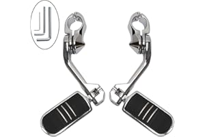 HIMIKI Motorcycle Highway Pegs Crash Bar Adjustable Foot Peg Compatible with Softail Sportster Electra Road Glide Road King Street Glide with 1.25" Engine Guard Chrome Long Angled