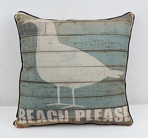 IMakeHome 16"x16" Vintage Wood Look Fresh Seafood Sea Birds Burlap Throw Pillow Case Cushion Cover (01 Beach Please)