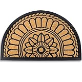 Mibao Half Round Door Mat, Non-Slip Welcome Entrance Way Rug, Durable Low-Profile Easy to Clean Front Outdoor Heavy Duty Doormat, 24" x 36", Coffee