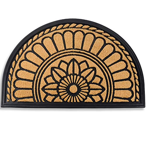 Mibao Half Round Door Mat, Non-Slip Welcome Entrance Way Rug, Durable Low-Profile Easy to Clean Front Outdoor Heavy Duty Doormat, 24" x 36", Coffee