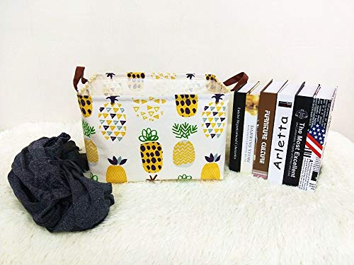 TIBAOLOVER Square Natural Linen & Cotton Fabric Storage Bin with Handles for organizing Kids Toy/Playroom Organization/Toy Bin/Closet/Shelf Baskets/Baby Hamper(Yellow Pineapple) - Thumbnail 5
