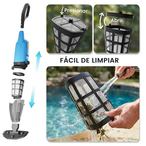 Aspirador de Piscina inalámbrico, limpiafondos de Piscina Manual hasta 90 Minutos, pértiga telescópica de 160 cm, Limpiador de Piscina, succión de hasta 4088 L/h, Ideal para spas y Hot tubs