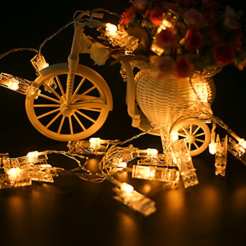 Led Photo Clip String Lights Indoor String Lights Seasonal Lighting Outdoor String Lights for Hanging Photos, Cards, Memos Home/Halloween/Birthday/Party Decorations Battery Powered White (40 LED)