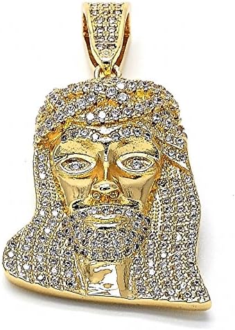 Iced Out Jesus Piece Pendant & Rope Chain, Real 18k Gold Over-Lay Necklace Set