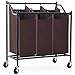 SONGMICS 3-Bag Rolling Laundry Sorter Cart Heavy-Duty Sorting Hamper with Removable Bags & Brake Casters Brown URLS70Z